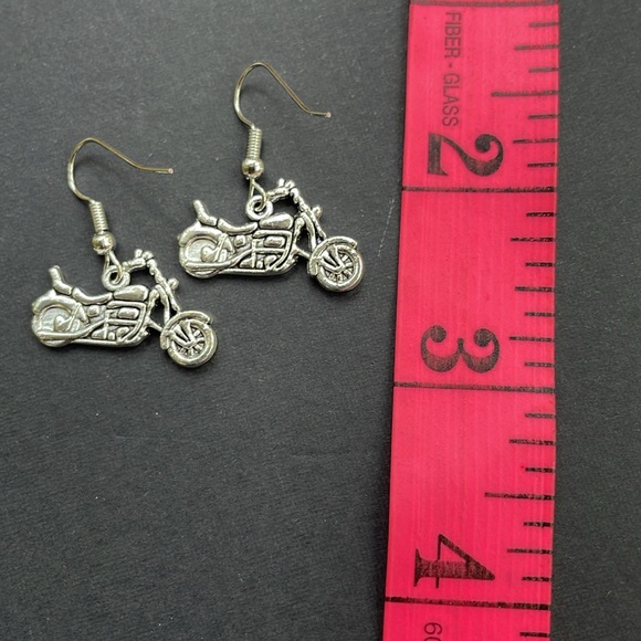 New Motorcycle Earrings Silver Colour Metal Motor Bike Unisex Pierced Gift Idea - Picture 4 of 5